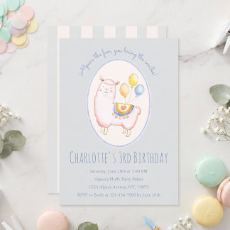 Watercolor Alpaca met Ballon Lichtblauwe Verjaarda Kaart