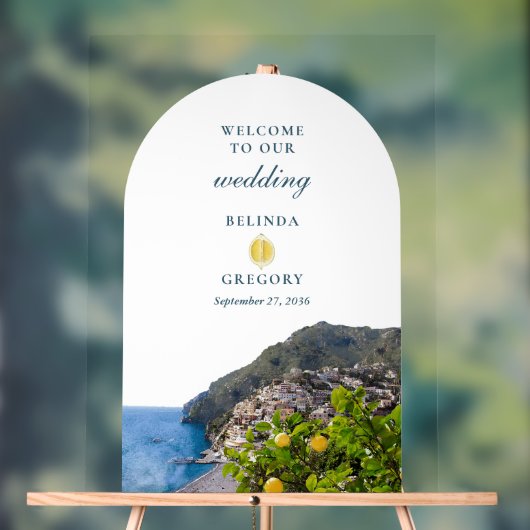 Watercolor Amalfi Coast Arch Italy Lemons Wedding (Neutre)