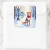 Watercolor American Foxhound Snowy Lamppost Vierkante Sticker (Tas)