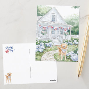 Watercolor Americana Landelijk Huisje Gelukkig 4 j Briefkaart