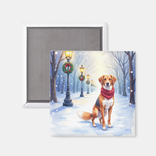Watercolor Amerikaanse Foxhound Besneeuwde Lantaar Magneet