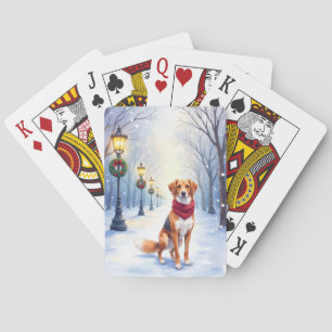 Watercolor Amerikaanse Foxhound Besneeuwde Straatl Pokerkaarten