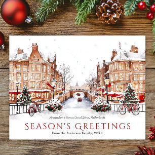Watercolor Amsterdam Nederland Reizen Kerstmis Feestdagenkaart
