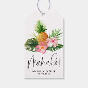 Watercolor Ananas en Hibiscus Mahalo Bruiloft Cadeaulabel