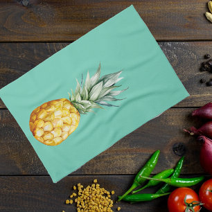 Watercolor Ananas Zomer Tropisch Blauw Theedoek