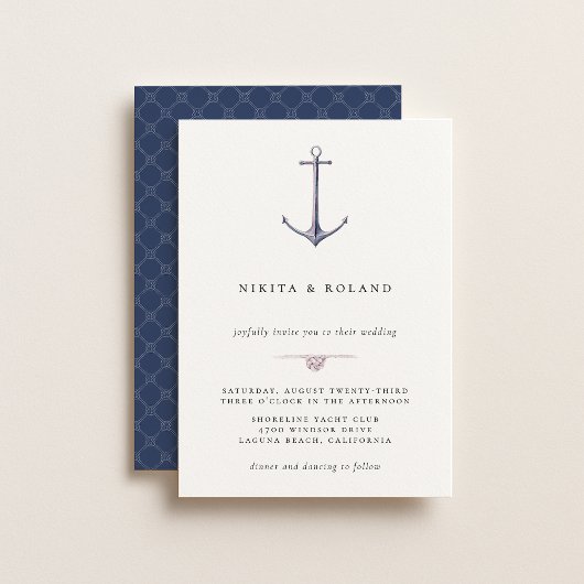 Watercolor Anchor Nautical Wedding Invitation
