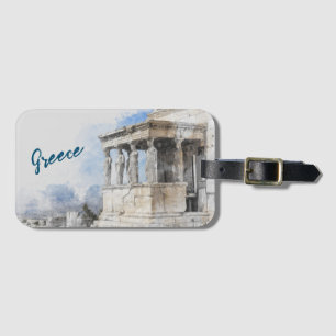 Watercolor Ancient Sites ruins in Athens, Greece Bagagelabel