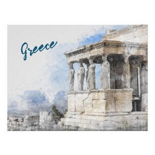 Watercolor Ancient Sites ruins in Athens, Greece Foto Afdruk