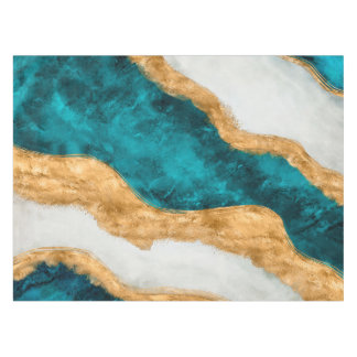 Watercolor and gold Turquoise Wave Abstract Tafelkleed