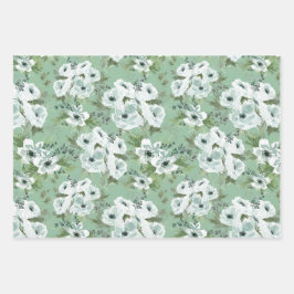 Watercolor anemone Wrapping Paper  Set of 3