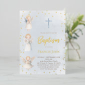 watercolor angels Baptism Foil Invitation Folie Uitnodiging (Staand Voorkant)