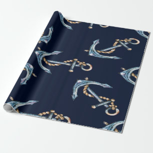 Watercolor Ankers Navyblauw Cadeaupapier