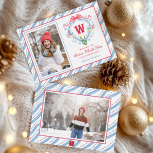Watercolor Apres-Ski Monogram Wapen Kerstmis Feestdagenkaart