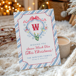 Watercolor Apres-Ski Monogram Wapen Kerstmis Feestdagenkaart