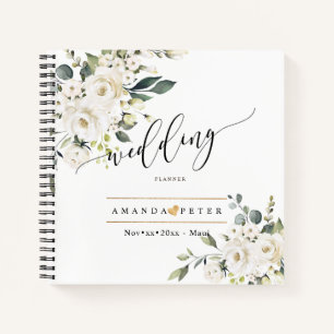Watercolor Aquarel Albasten Rozen Elegant Huwelijk Notitieboek