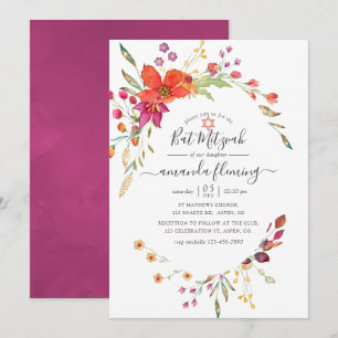 Watercolor Aquarel Wilde Bloem Bat Mitzvah Kaart