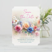 Watercolor Aquarell Flowers Script Save The Date (Debout devant)