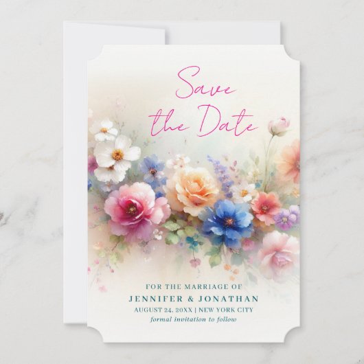 Watercolor Aquarell Flowers Script Save The Date (Devant)