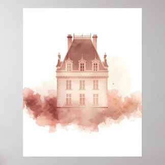 Watercolor architectuurprint van Frans kasteel Poster