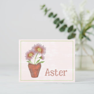 Watercolor Art Aster Flower September Birthday Briefkaart