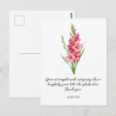 WATERCOLOR AUGUST GLADIOLUS BIRTH FLOWER BRIEFKAART (Voorkant / Achterkant)