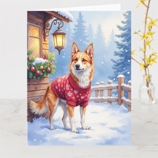 Watercolor Australian Cattle Dog Rustic Garland Kaart (Gele Bloem)