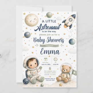 Watercolor Baby Astronaut Baby Shower Uitnodiging