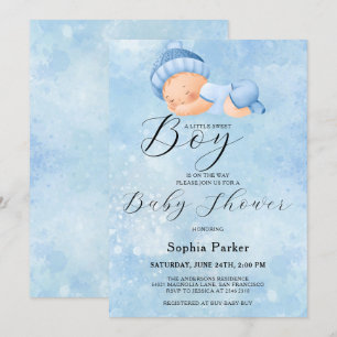 Watercolor Baby Boy Invitation