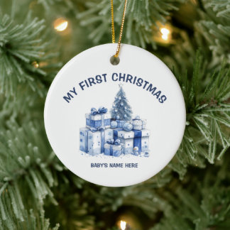 Watercolor Baby Eerste Kerst Foto Keramisch Ornament