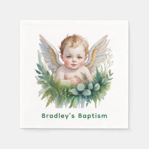 Watercolor baby engel met groen doop servet