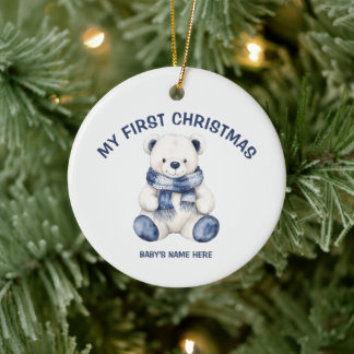 Watercolor Baby First Christmas Photo Keramisch Ornament
