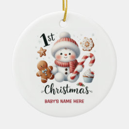 Watercolor Baby First Christmas Photo Keramisch Ornament