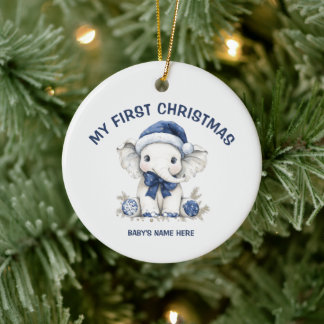 Watercolor Baby First Christmas Photo Keramisch Ornament