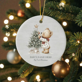 Watercolor Baby First Christmas Photo Keramisch Ornament