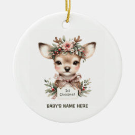 Watercolor Baby First Christmas Photo Keramisch Ornament