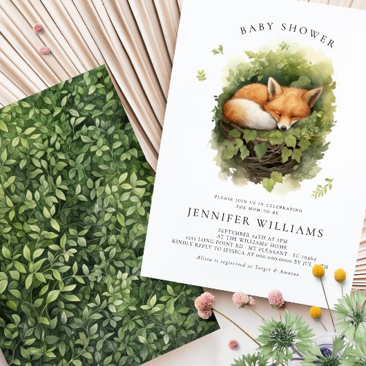 Watercolor Baby Fox Baby shower Invitation