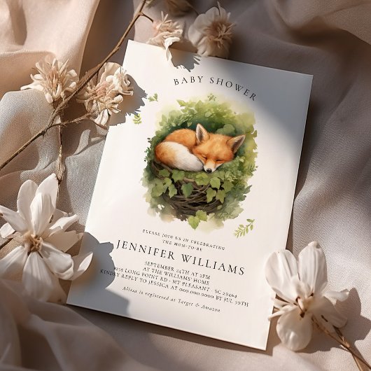 Watercolor Baby Fox Baby shower Invitation