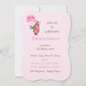 Watercolor Baby Girl Bear Balloons Invitation (Dos)