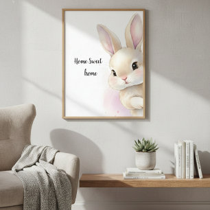 Watercolor Baby Konijn Jong Dierenverblijf Bloemri Poster