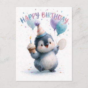 Watercolor baby pinguïn verjaardagsgroet feestdagenkaart