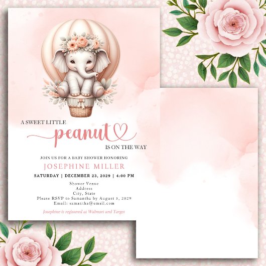 Watercolor Baby Shower Peach Elephant Invitation