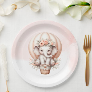 Watercolor Baby Shower Perzik Olifant Papieren Bordje