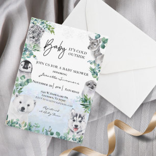Watercolor Baby Shower Winter Arctische Dieren Kaart