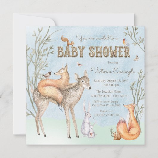 Watercolor Baby shower Woodland Invitation (Devant)