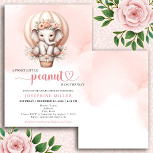 Watercolor babyfeest perzik olifant uitnodiging