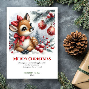 Watercolor Babyhert Winter Scene Gezellig Kerstfee Feestdagenkaart