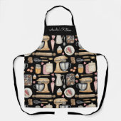 Watercolor Baking Tools Pattern Black Schort (Voorkant)