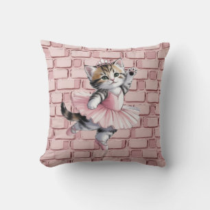 Watercolor Ballerina Kitten Meisje Verjaardagsfees Kussen