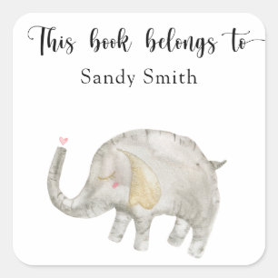 Watercolor ballon Olifant - dit boek is van Vierkante Sticker