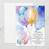 Watercolor Balloon 1er Anniversaire Invitation (Devant / Derrière)